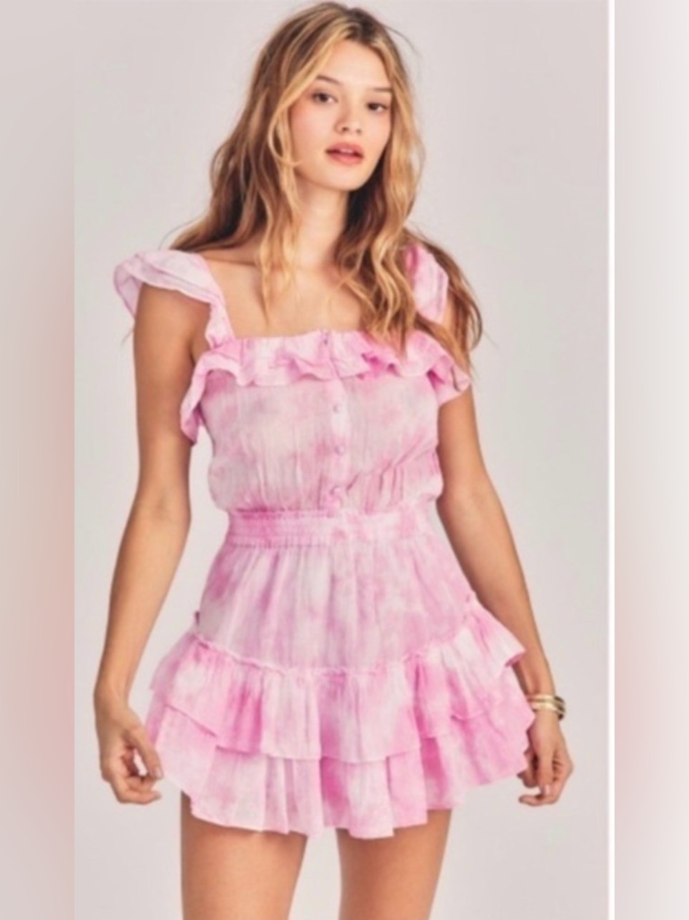 LoveShackFancy Pink Ruffled Tiered Mini Dress